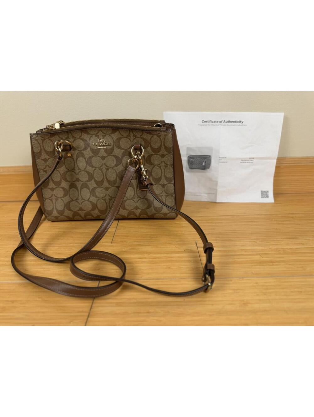 Authentic Coach Etta Carryall F77881 Signature Canvas Leather Crossbody Satchel